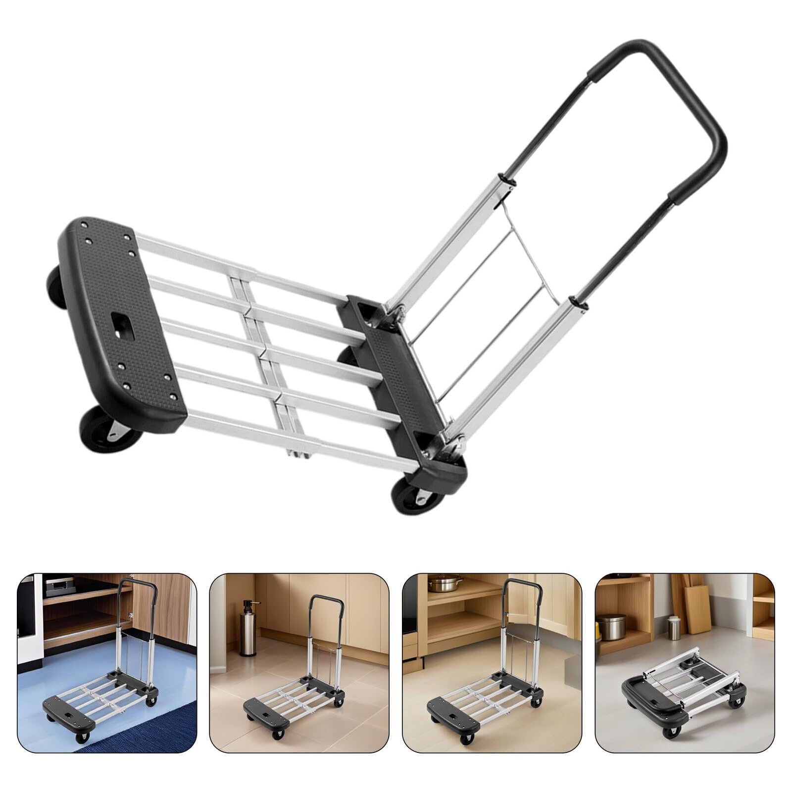 Carrito de mano plegable: carro utilitario plegable duradero con ruedas silenciosas para transporte de materiales resistentes y fácil movilidad