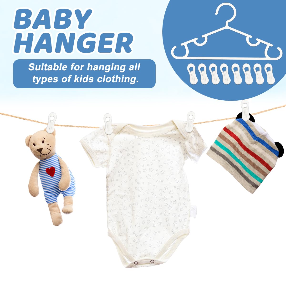 60 Stück Kleinkind-Kleiderbügel, Baby-Kleiderbügel mit Clips, Baby-Kleiderbügel, Kinderhosen-Kleiderbügel, rutschfeste Baby-Kleiderbügel, für Kleinkinderschrank, Jungen und Mädchen, Schrank,