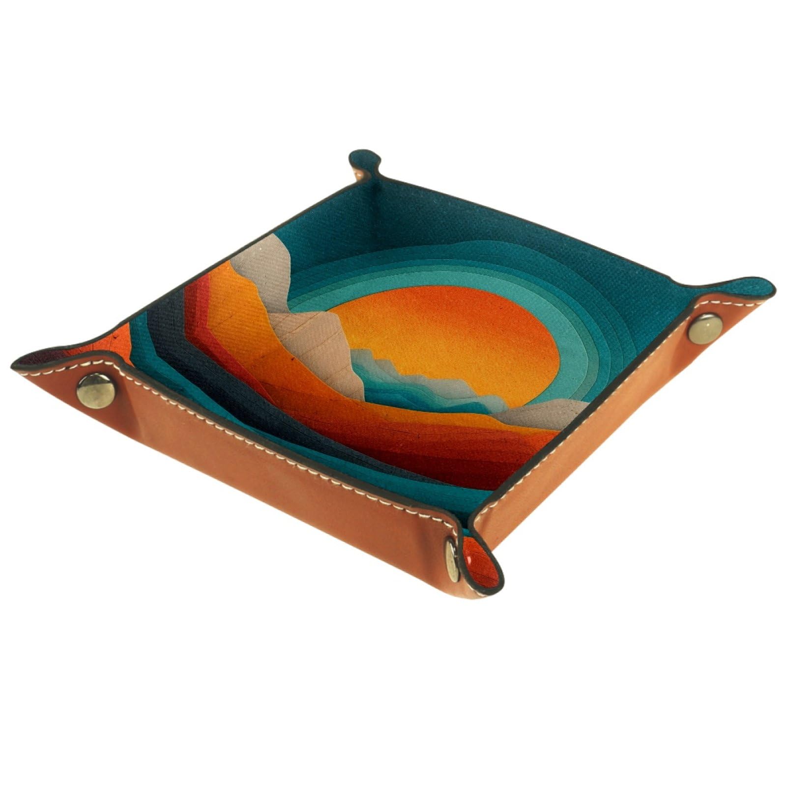 VAPOKF Geometric Sunset Portable Folding Dice Rolling Tray, Microfiber Leather Dice Holder for Dice Games Like RPG, DND and Other Table Games