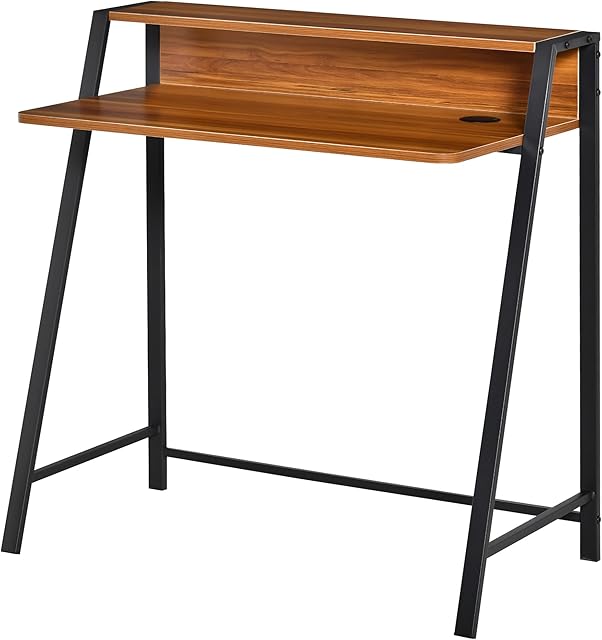 HOMCOM Writing Desk Computer Table Home Office PC Laptop Workstation Storage Shelf Walnut