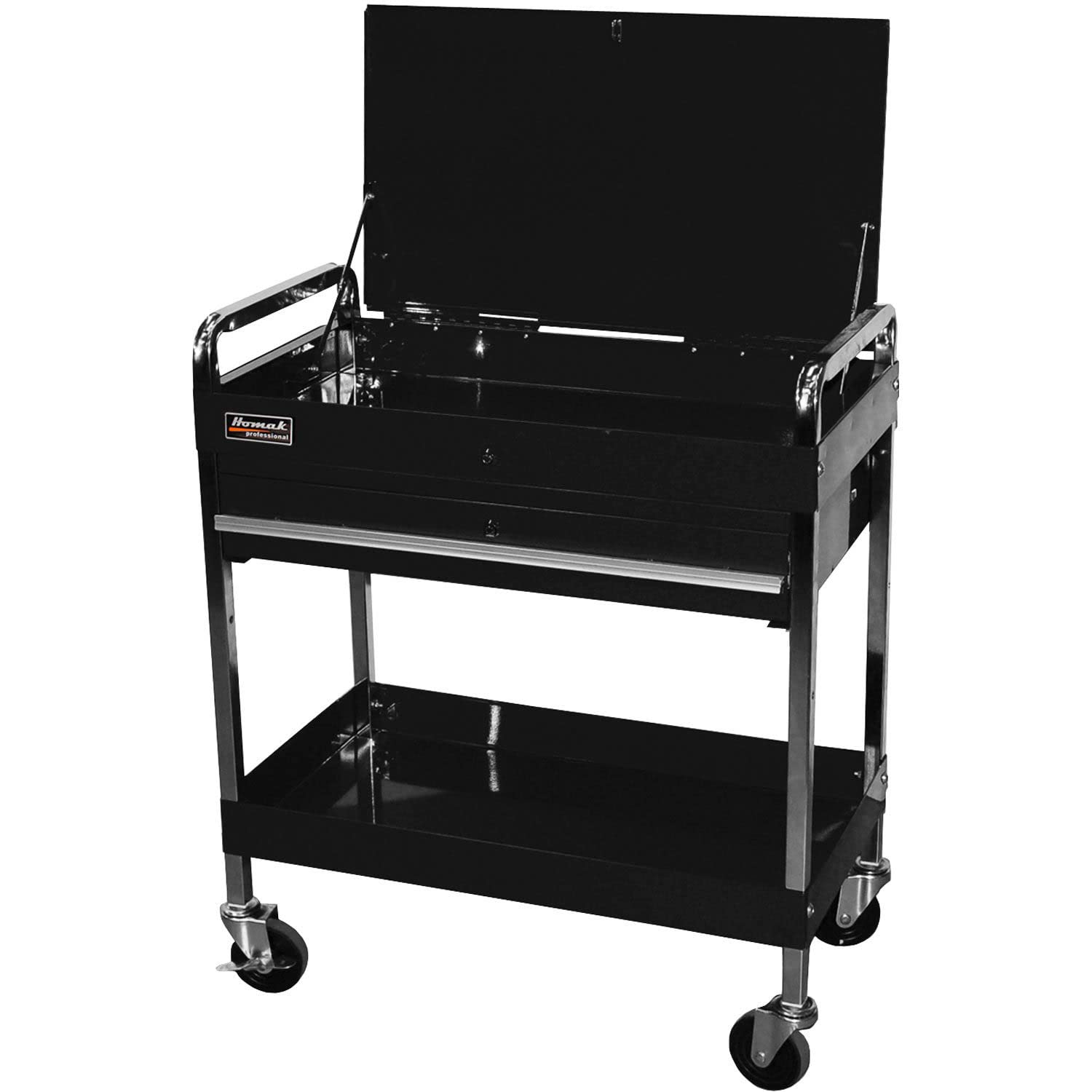 32" Professional 1 Drawer Service Cart - Black by Homak – 17.5"L x 34.5"W x 35.63"H, Metal, Black