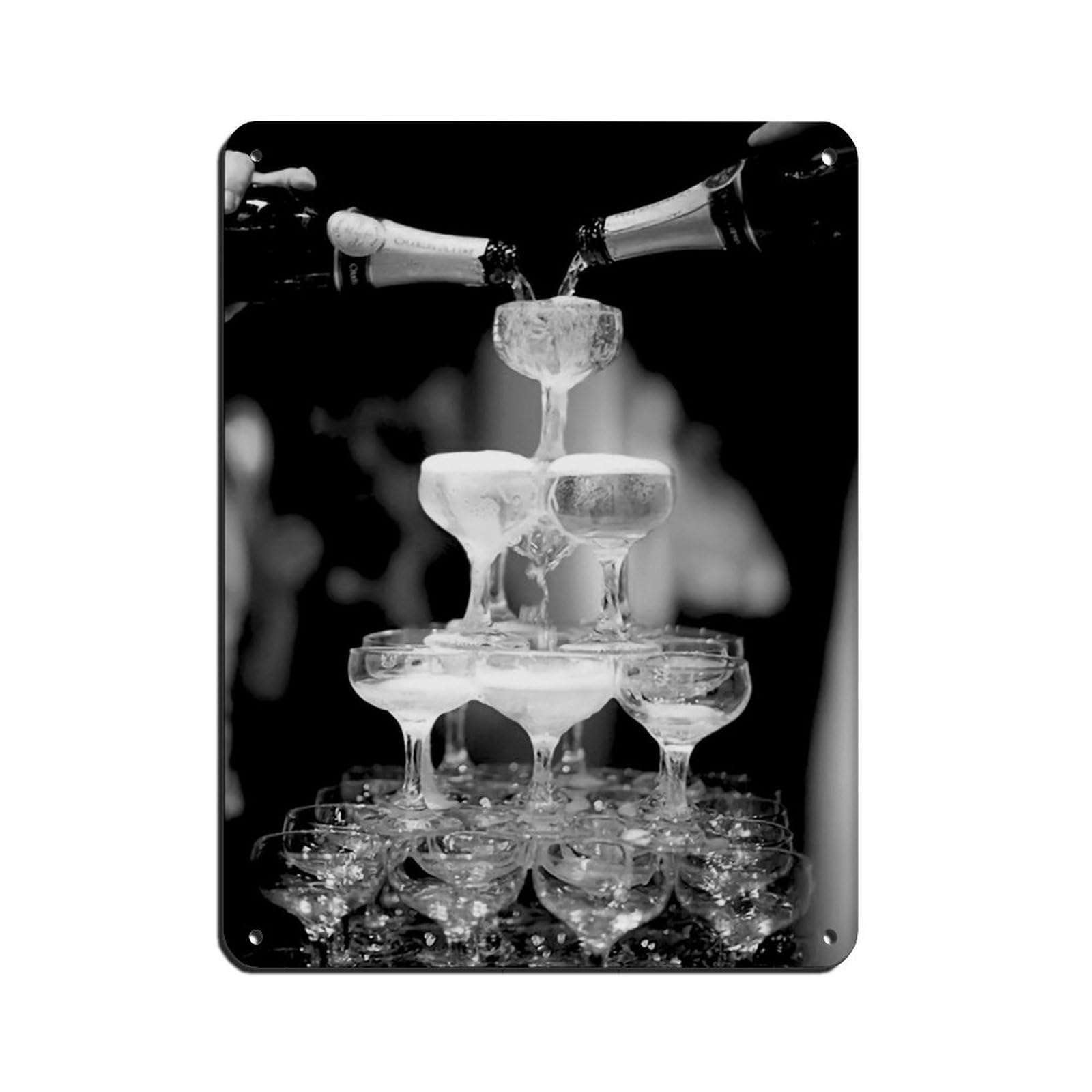 Champagne Flute Tower Glasses,Vintage Bar Decor Retro Poster Metal Tin Sign Chic Art Retro Iron Painting Bar People Cave Cafe Family Garage Poster Wall Decoration 12x16inch(30x40cm)