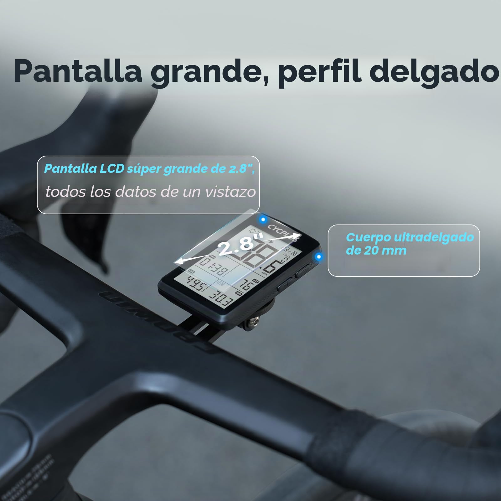 CYCPLUS GPS Ordenador para bicicleta, Ordenador de ciclismo ANT+ GPS con Bluetooth 5.0, pantalla LCD de 2,8 pulgadas, cuentakilómetros con más de 100 horas de duración de batería y retroiluminación
