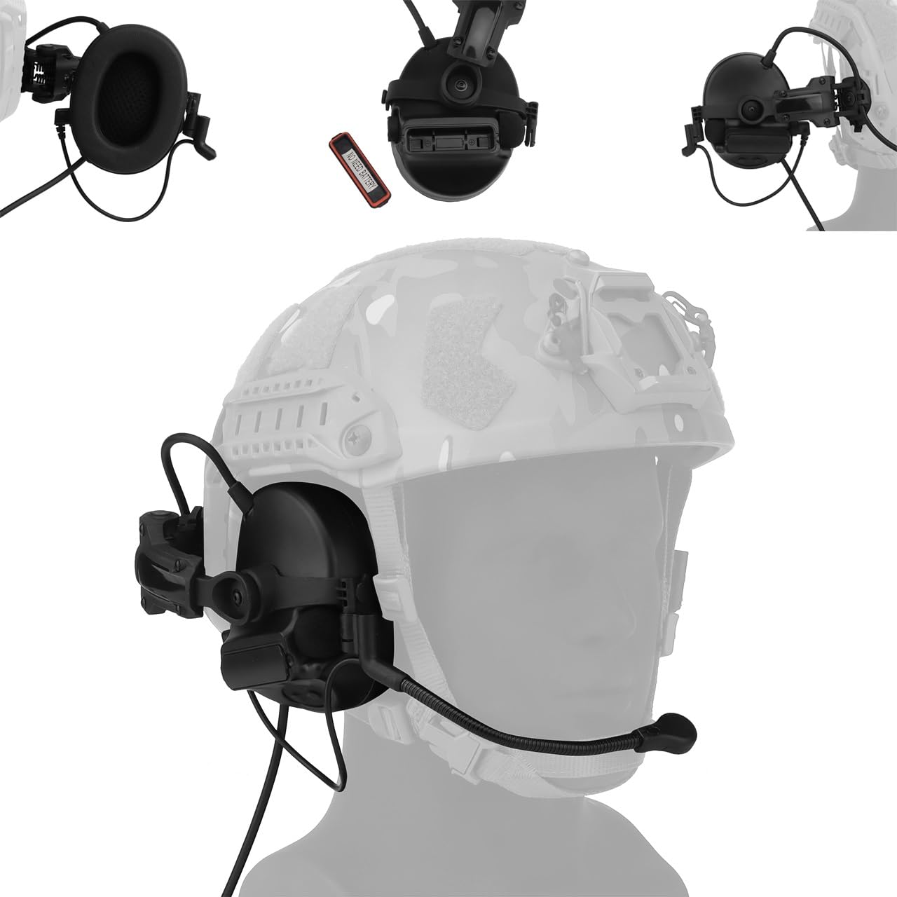 Wqzxm Black Tactical Headsets With Fast Helmet Rail Adapter Military Hunting Shooting Ear Protection Headset Army Communication Accessories(Black)