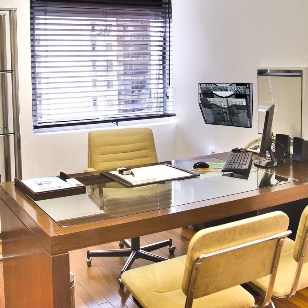 EASEPRES 3 Pocket Mesh Hanging Wall File Organizer, Wall Mounted Mail Paper Document Folder Holder, Clipboard Storage Organization Magazine Rack with Nametag Label for Office Home School, Black - Image 7