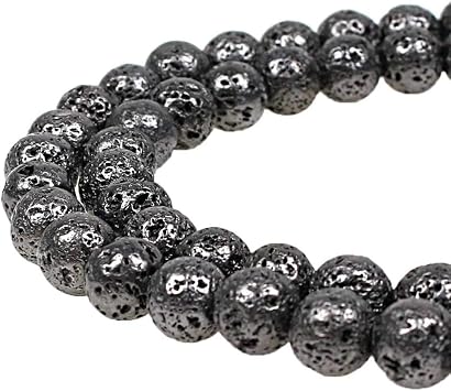 MJDCB Electroplate Black Natural Volcanic Lava Stone Round Loose Stone Beads DIY for Jewelry Bracelet Making 8mm