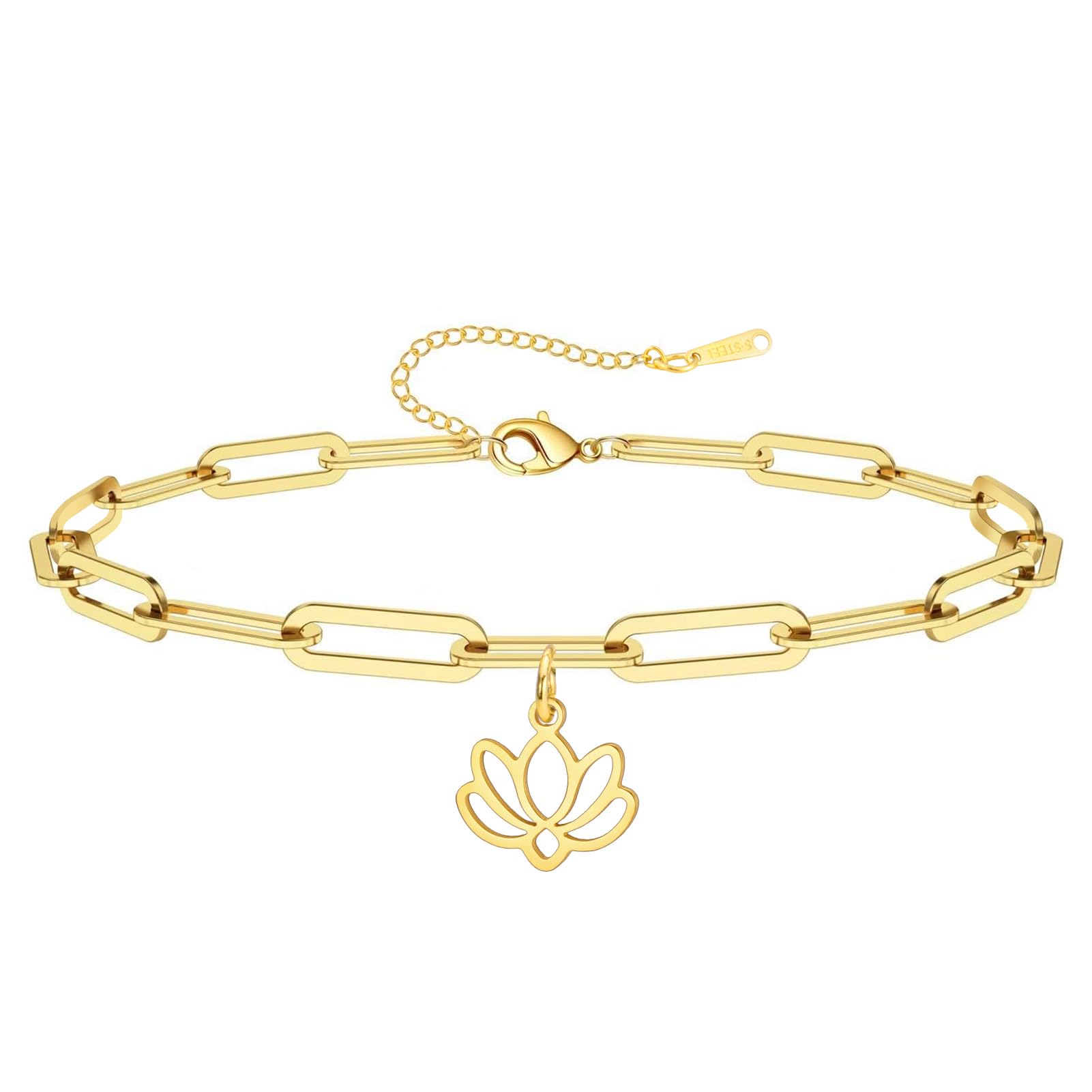 Dreamtimes Lotos Flower Ankles Anklets For Women Beach Anklets Jewelry Stainless Steel Adjustable Chain Lotus Stage Jewelry