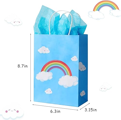 Miniatura 4 de PINWATT 32 bolsas de regalo de fiesta arcoíris con 32 papeles de seda, bolsas de regalo pequeñas de 8.7 pulgadas con asa para suministros de fiesta,