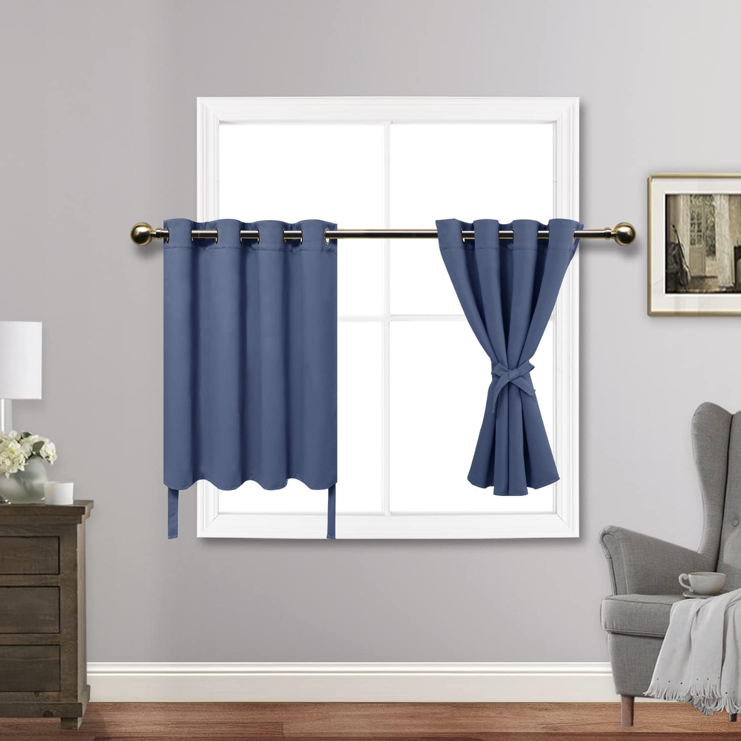 JIUZHEN Short Curtains Kitchen Half Window Blackout Curtains with Tiebacks for