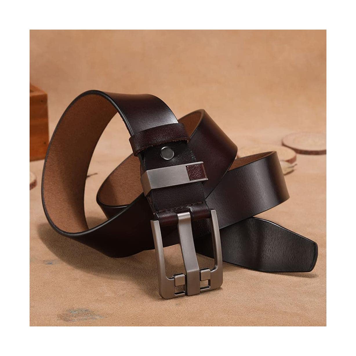 LIOONS Ceinture à la Mode Ceinture habillée en Cuir véritable pour Hommes 100% avec Boucle à Une Seule Broche Ceinture de Travail en Jean Vintage pour Le Travail et Les Affaires Confortable