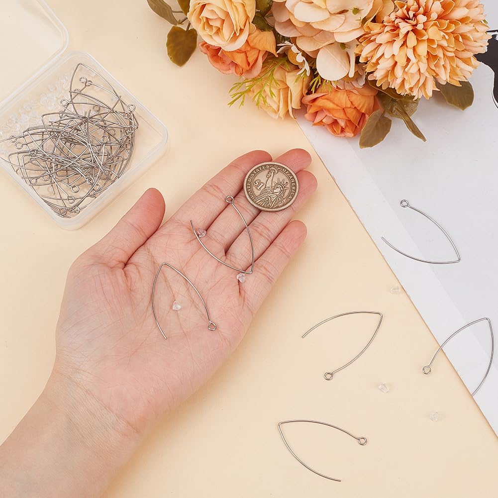 1 Box 40Pcs Drop Earring Hooks Stainless Steel Earring Wires Silver Long Marquise V Shaped Hook Earring Findings with Ear Nuts and Loop Dangle Earring Wires for Jewelry Making Supplies DIY - Image 3