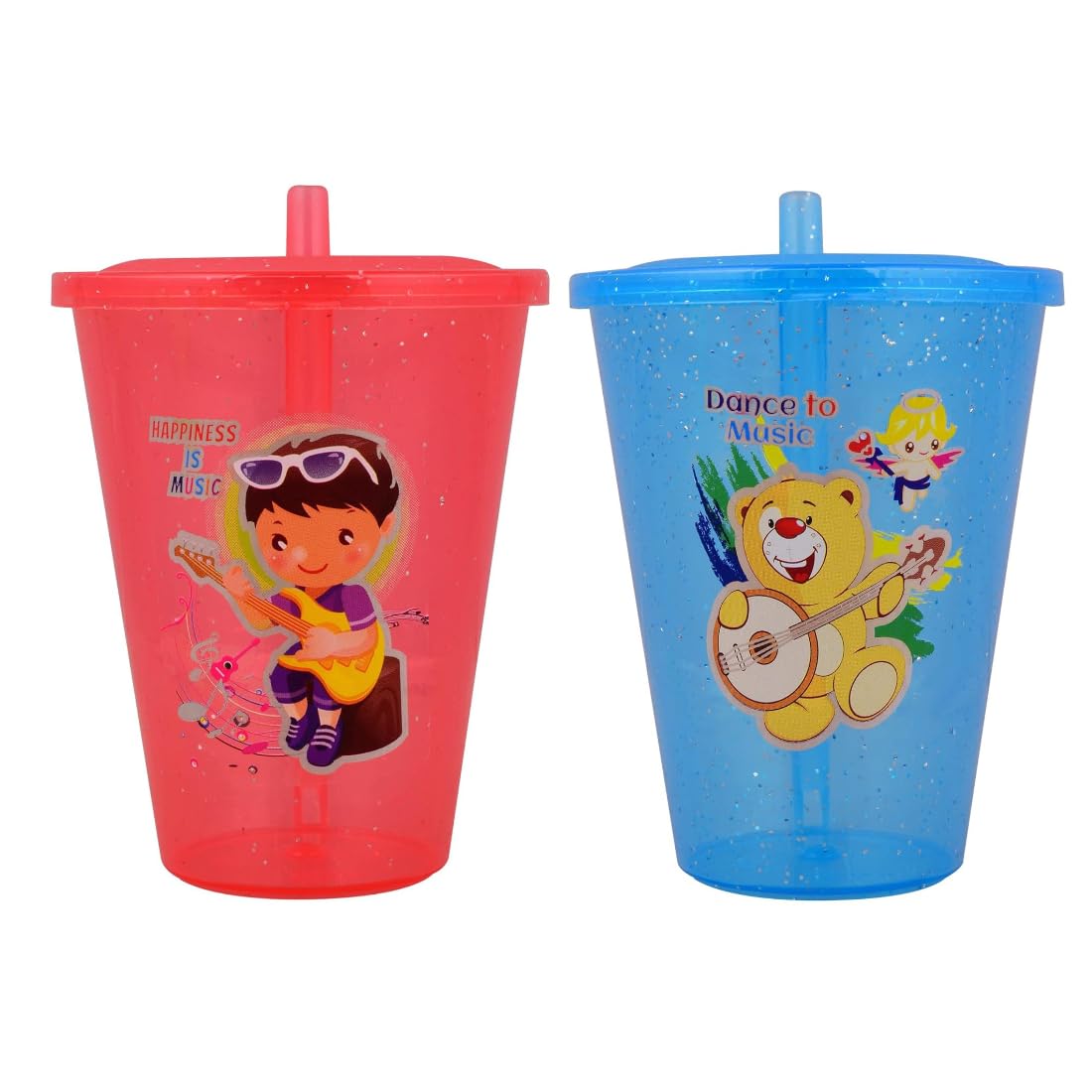 PUTHAK BPA Free Fun Cartoon Printed Bright Color Straw Cup Sipper Glass with Lid for Toddler, Kids, Boys/Girls (Multicolor) (2)-image-43