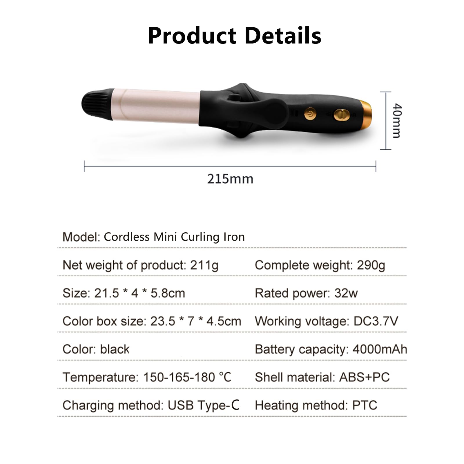 Mini rizador de pelo inalámbrico, pinzas portátiles de pelo rizado de viaje de 25 mm, con 3 niveles de calentamiento de temperatura, recargables por USB