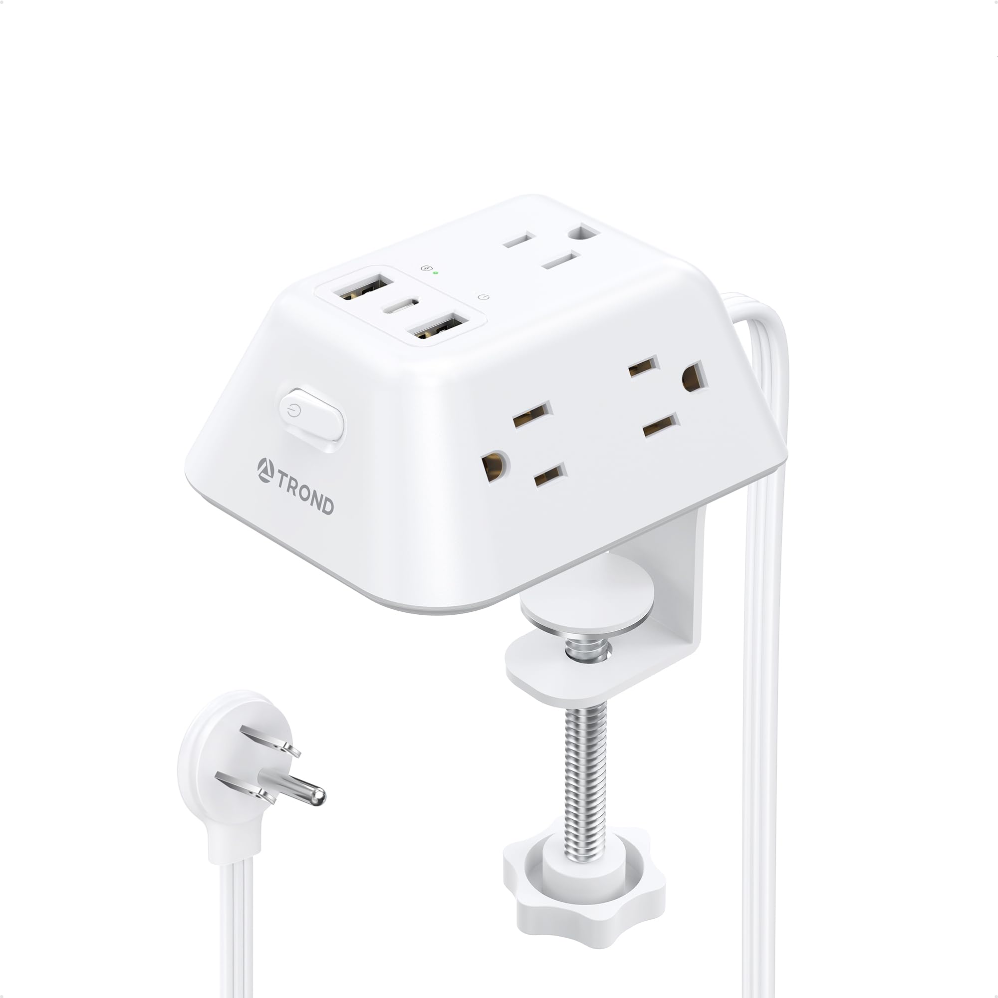 Desk Clamp Power Strip, Surge Protector with 5 AC Outlets and 3 USB Ports, Desk Mount Charging Station, Fit 1.97in Tabletop Edge Thick, 6FT Extension