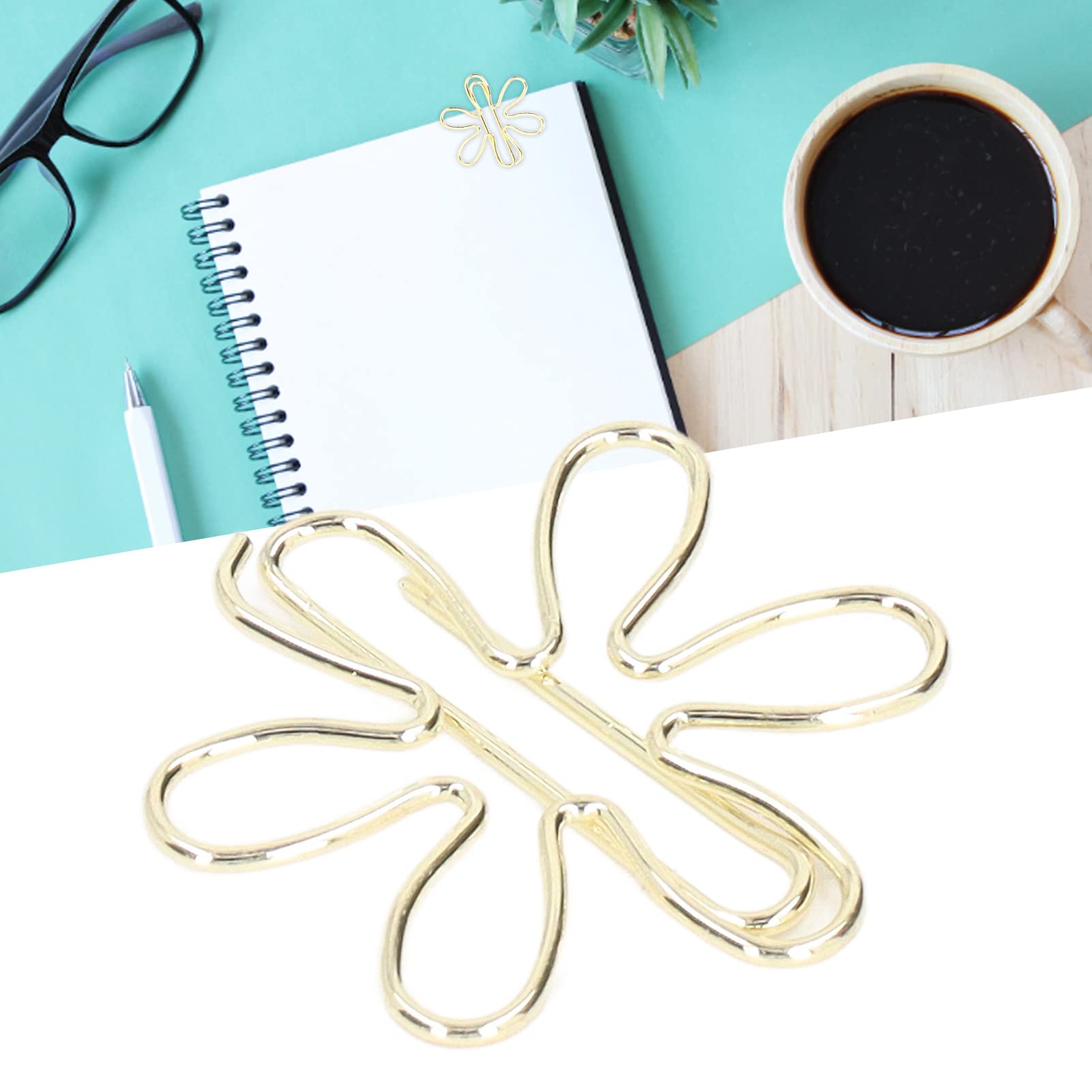 100 szt. Śliczne Złote Mini Papierowe Śliczne Złote Mini Spinacze do Papieru, Kwiatki, Dekoracyjne Spinacze do Papieru Kwiaty Klipsy, Kształty Kwiatów i Grotów Strzałek Spinacze