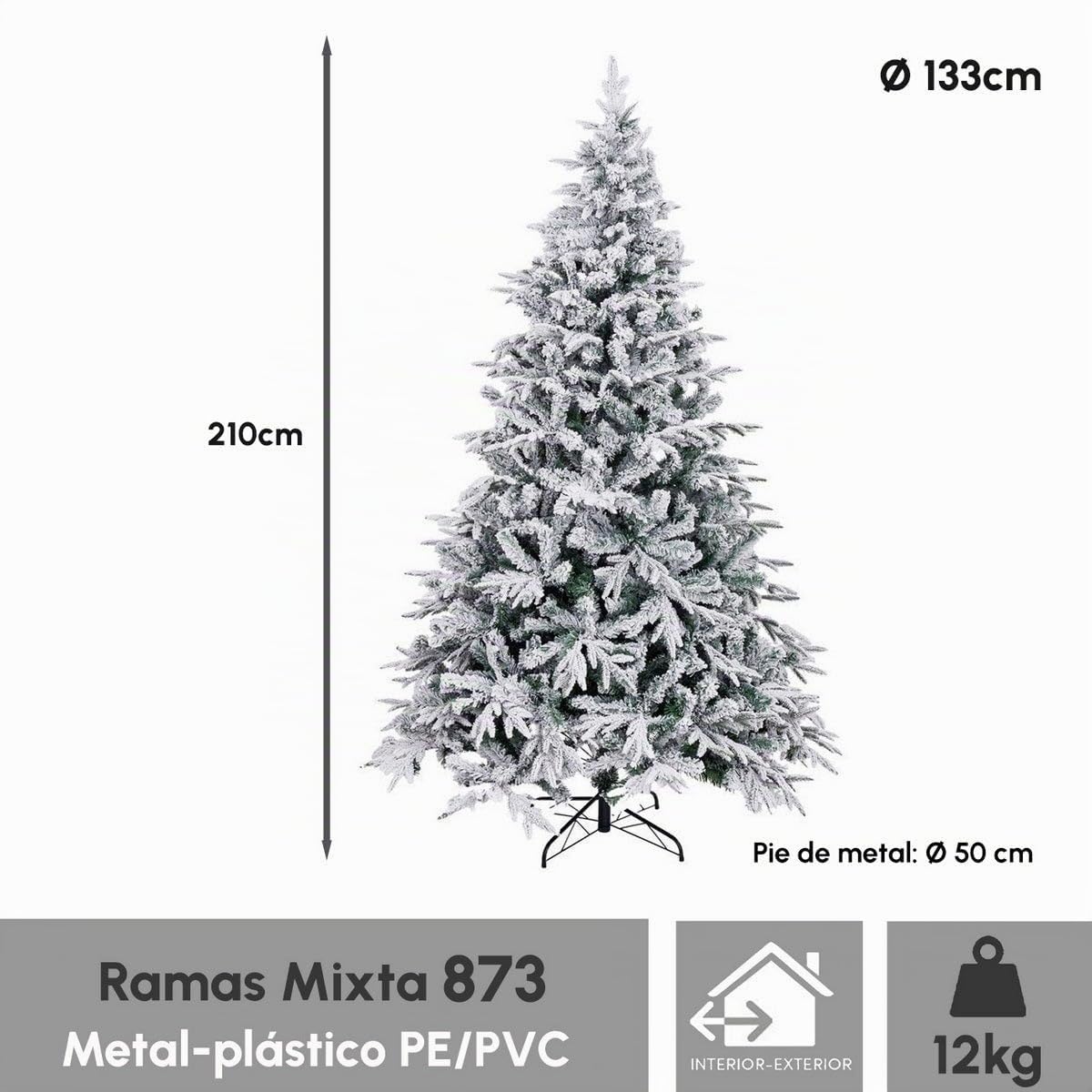 Árbol de Navidad artificial plegable nevado verde y blanco de 210 cm