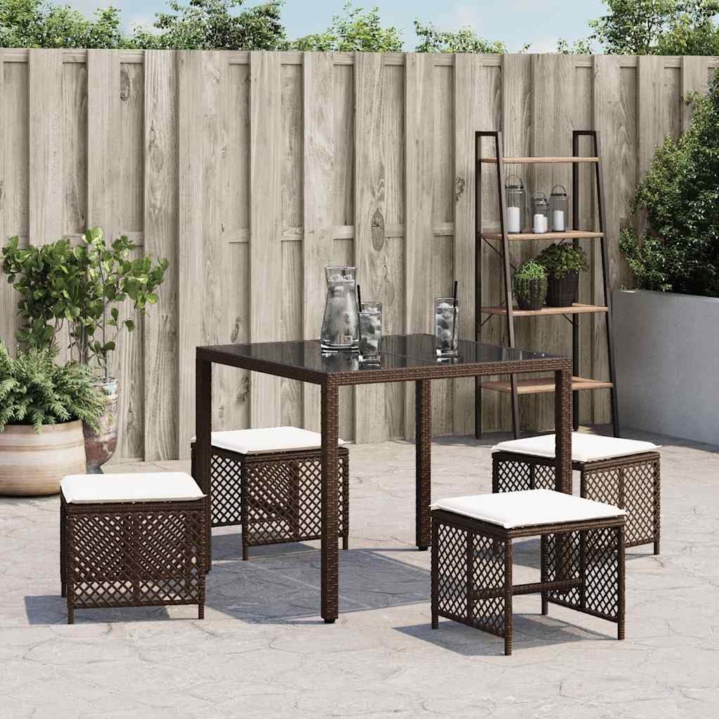 Taboret ogrodowy z poduszką 4 szt. brązowy 41 x 41 x 36 cm polirattanowy