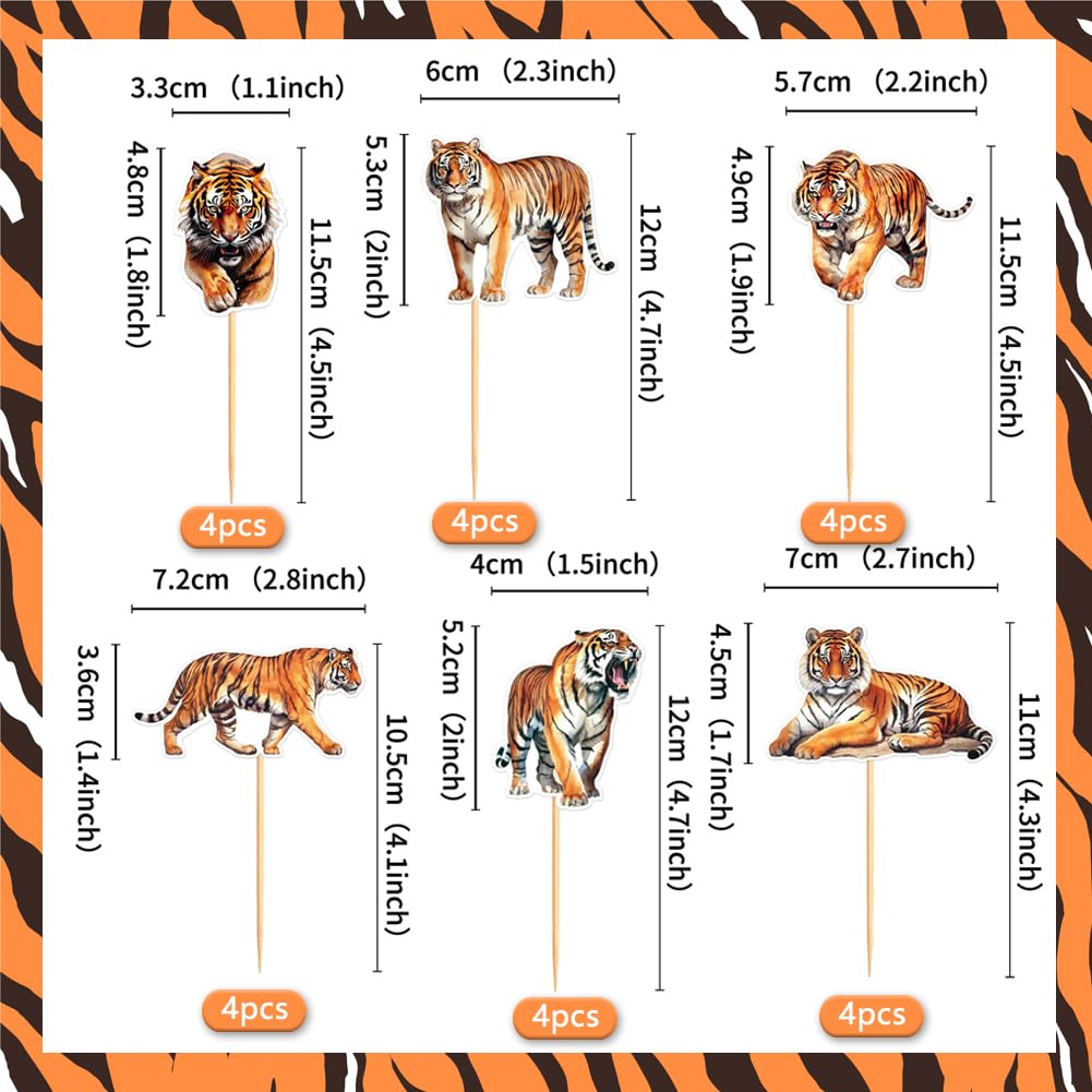 24PCS Tiger Cupcake Toppers, Realistic Wild Animal Cake Picks for Jungle Safari Parties Tiger-Themed Birthdays - Image 2