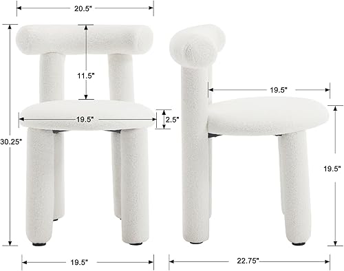 Miniatura 2 de DUOMAY Juego de 2 sillas de comedor modernas de Boucle color blanco, sillas de cocina tapizadas de sherpa, sillas de comedor con respaldo de barril