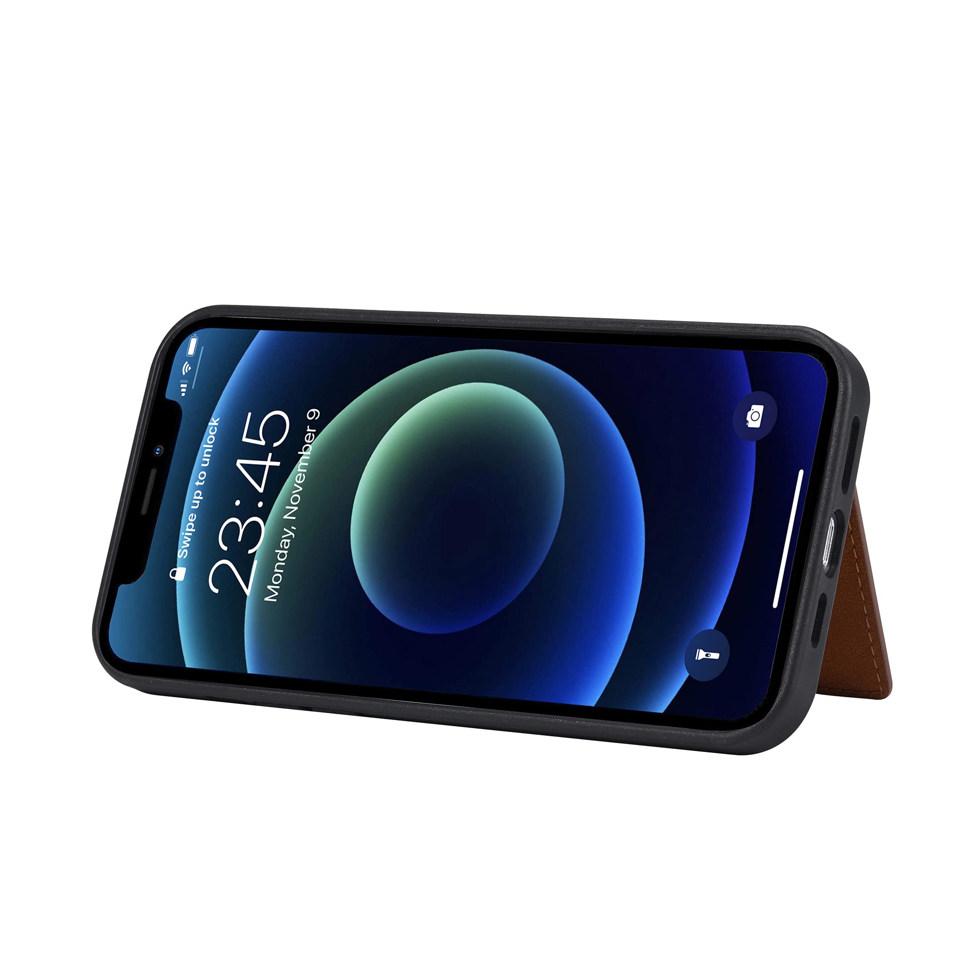 Skórzane etui do iPhone 14 Pro Max/14 Plus/14 Pro/14, smukłe etui ochronne, magnetyczne etui z klapką 2 w 1 z kieszenią na karty, brązowe, 35 cm
