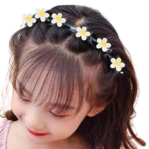 Tiara Infantil Penteado fofo com prendedor Florzinha em pétalas brancas