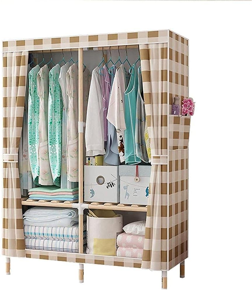 Fabric Wardrobe Solid Wood Bracket Open Wardrobe Storage Organiser 2 Doors Wardrobe 160 100 45CM Clothes Rack (Color : B Size : 160 100 45CM) (I 160 * 100 * 45CM)