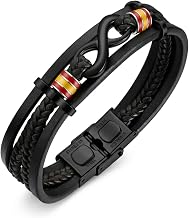 Spain Leather and Stainless Steel Bracelet for Men – Original Men's Gifts – Spanish Flag Bracelets 21 cm and Safety Clasp – Infinity Bracelet, Cross or Guitar