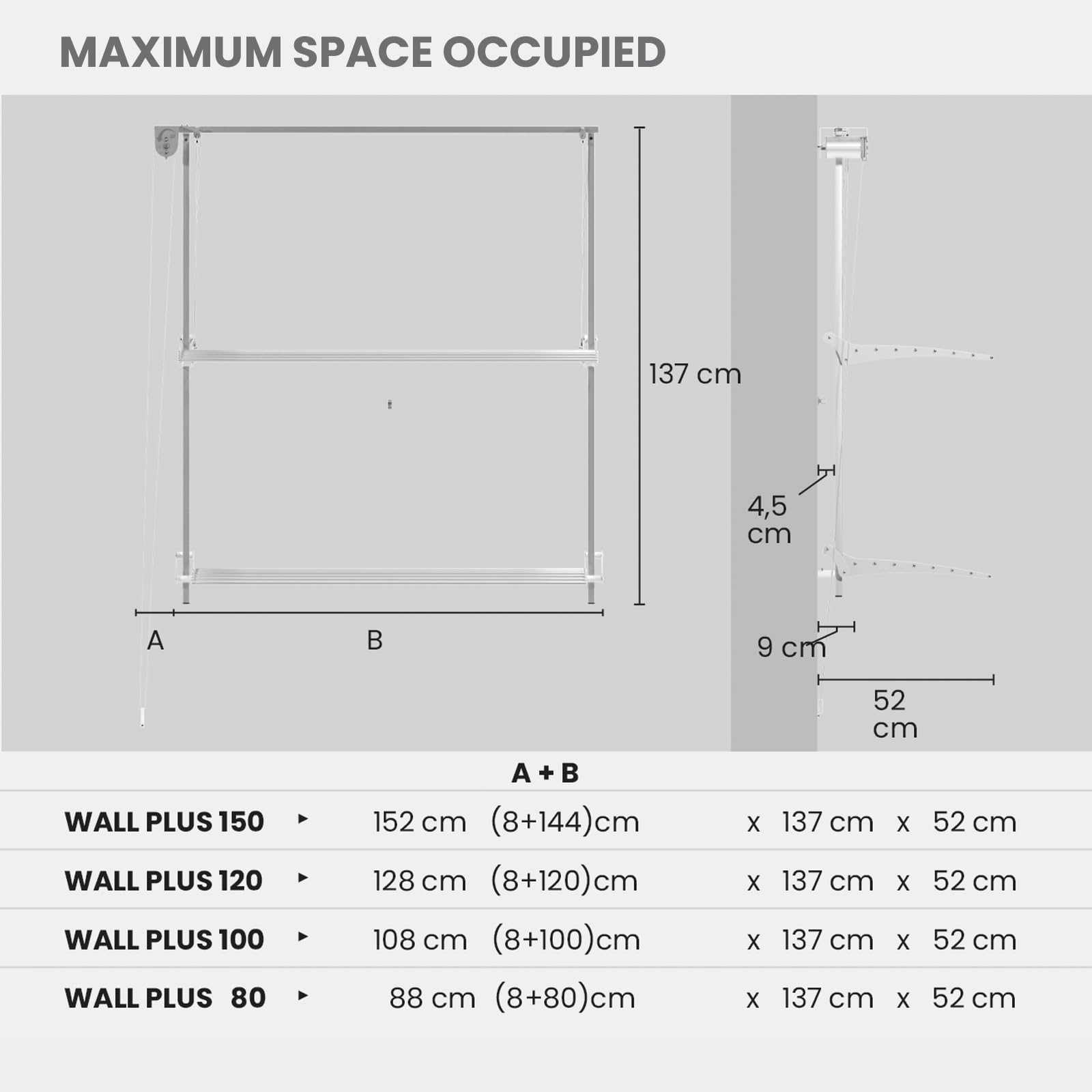 Foxydry Wall Plus Wäscheständer zur Wandmontage, vertikal, einziehbar, für drinnen und draußen, Weiß rechts, 152 cm / 59,8 Zoll