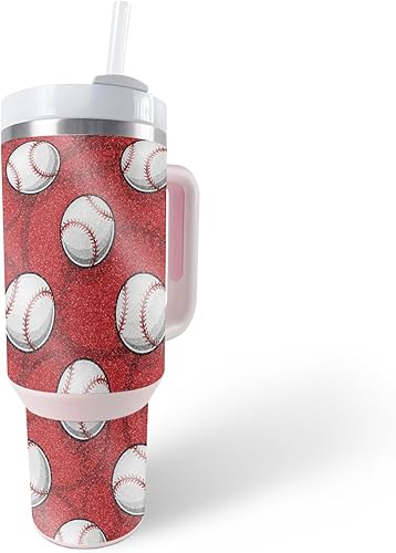 MightySkins - Vaso con purpurina brillante compatible con Stanley The Quencher H2.0 FlowState de 40 onzas, béisbol con azulejos, acabado protector y