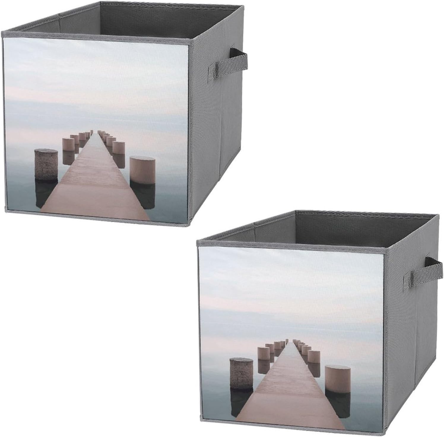 Storage Cube Bins Collapsible Waterproof Cube Storage Bin Storage Basket with Handles Waterside Pier Toy Storage Box for Home Closets Offices Bedrooms 2PCS