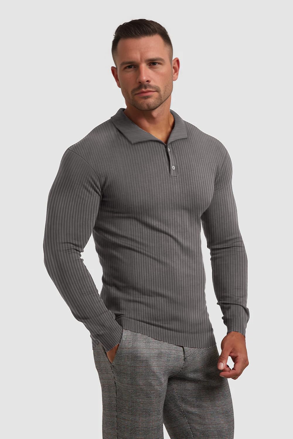 Muscle Cmdr Men's Slim Fit Muscle Polo Shirts Long&Short Sleeve Stretch Quick Dry Tee Casual Golf Athletic T-Shirts - Image 2