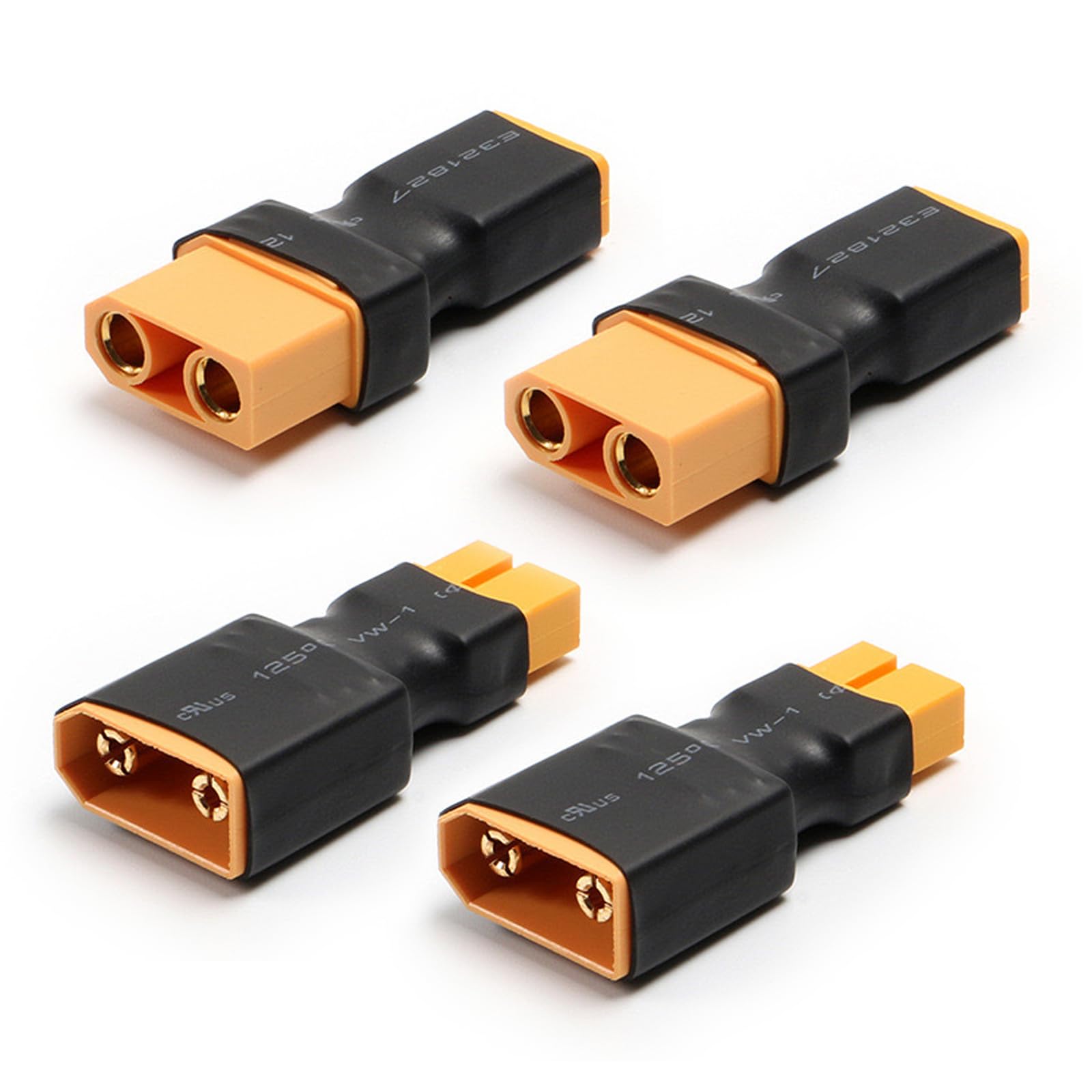 Modurio XT60 to XT90 Plug Adapter Set – 4pcs Male to Female & Female to Male Wireless Battery Connectors for Drone FPV Car Charger Power Tools