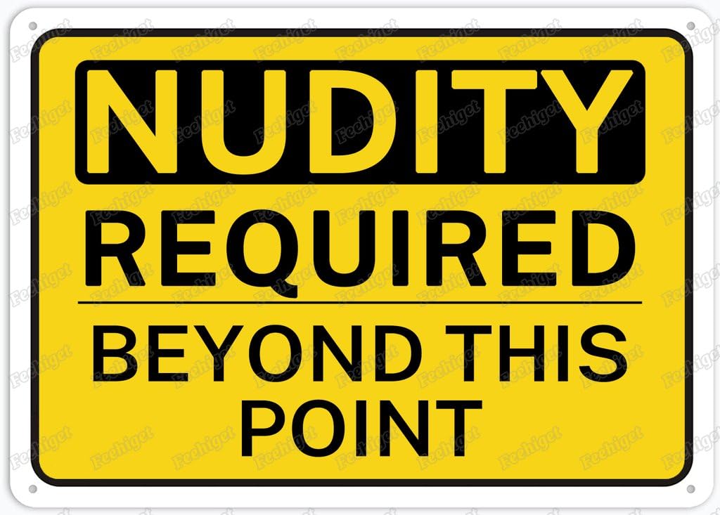 8"x12" Retro Vintage Sign - Nudity Required Beyond This Point | Wall Decor Plaque for Home Bar Pub Kitchen Restaurant