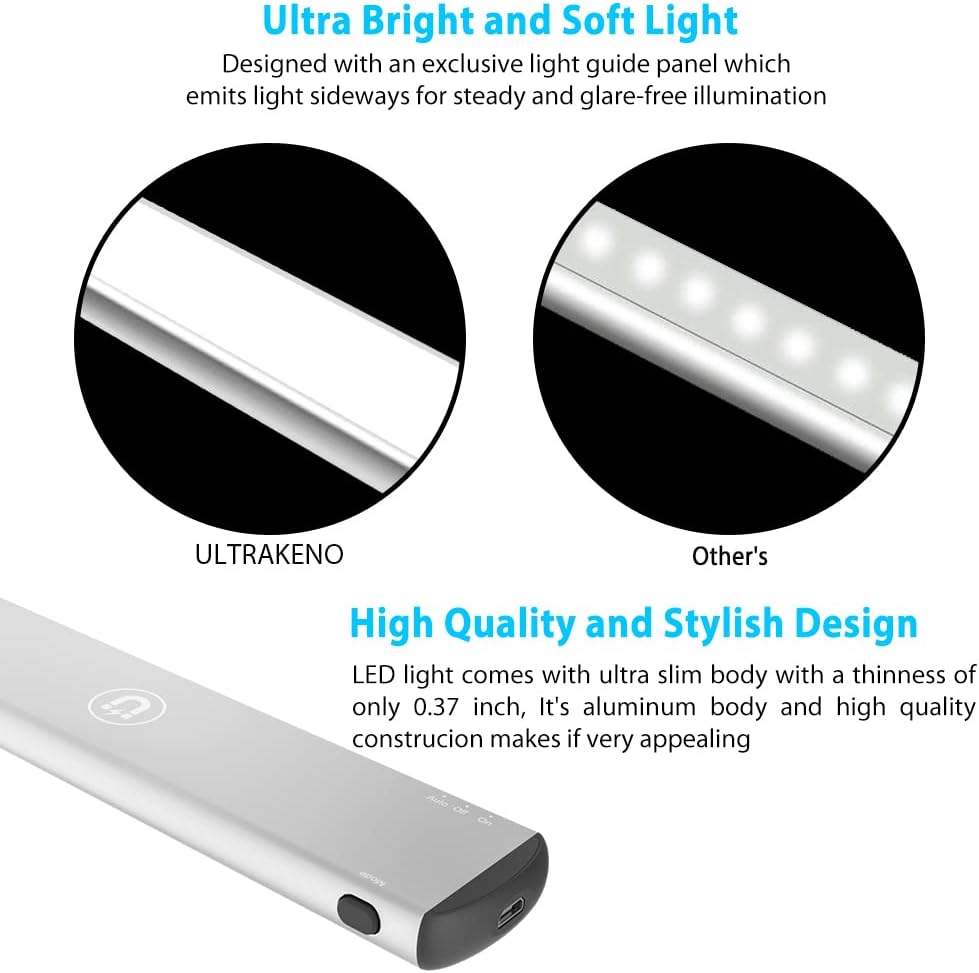 Under Cabinet Lighting 54 LED Closet Light, Motion Sensor Lights Indoor Rechargeable Battery Operated Ultra Thin Dimmable Wireless Stick-on Night Light Bar for Kitchen, Wardrobe, Garage (2 Packs)