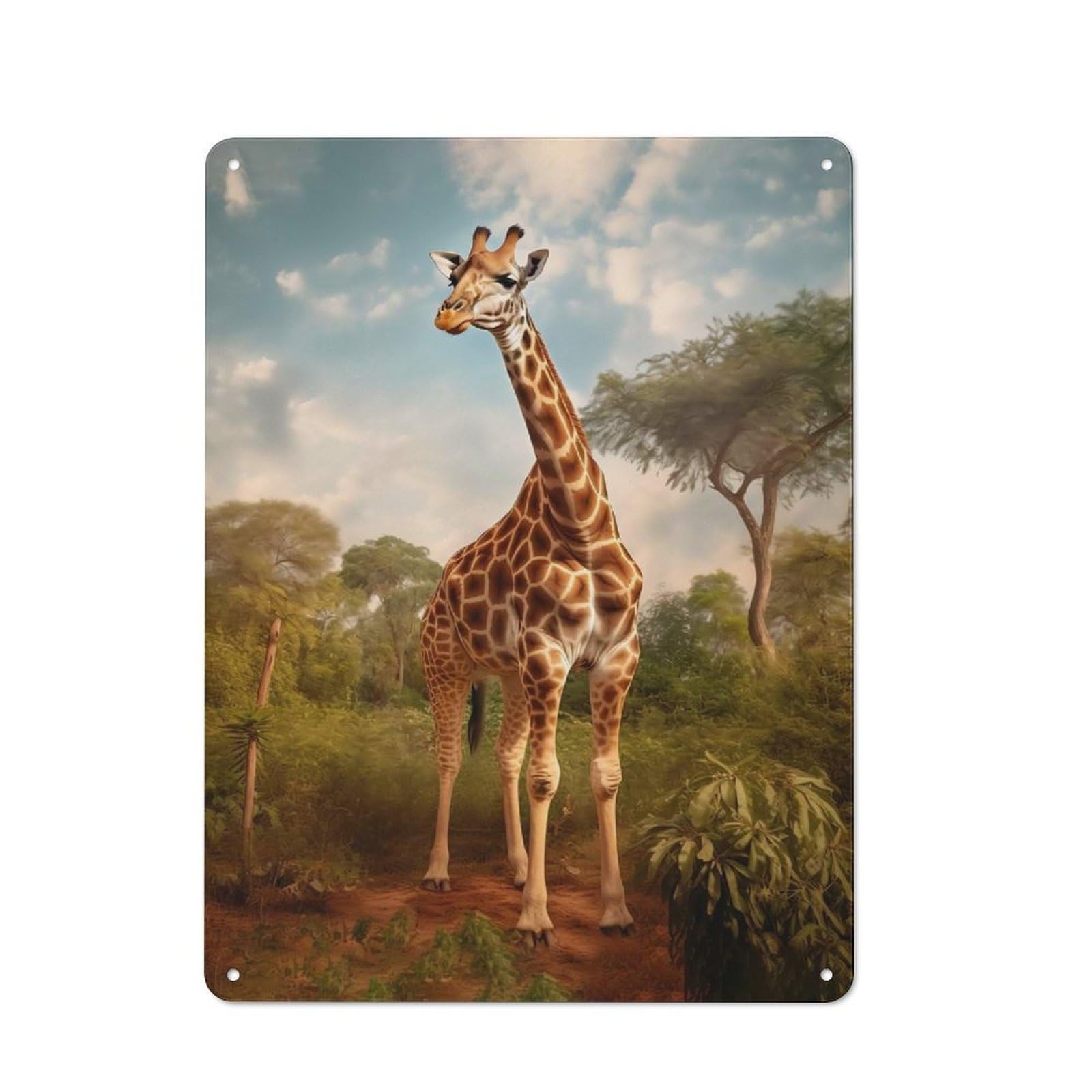 Junmoney Style-22 Giraffe In Savannah Retro Tin Sign 40X30cm For Café Or Restaurant, Housewarming Wall Decor For People Furnishing Café And Restaurant