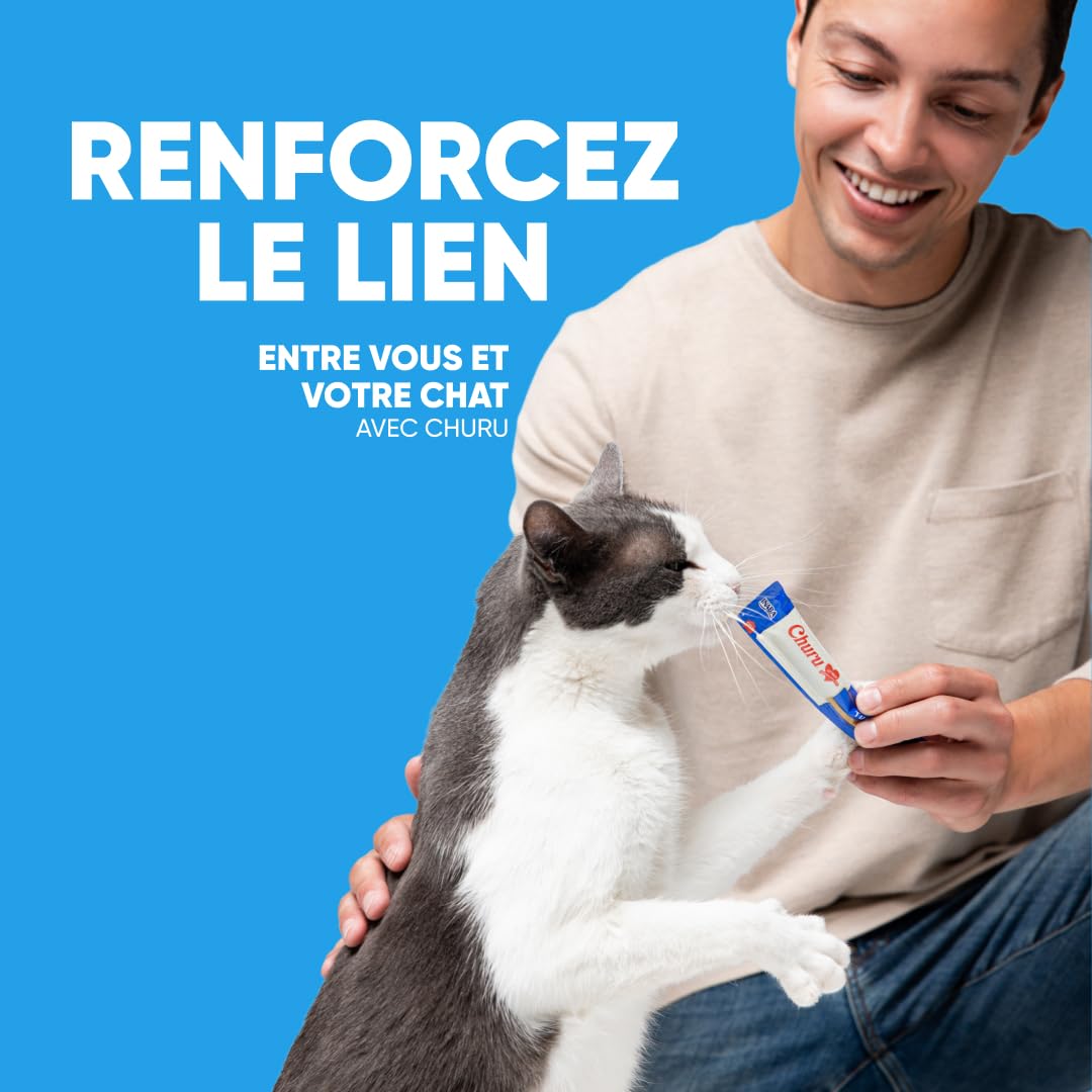 INABA Churu Hairball Control, Friandises Crémeuses pour Chats, Anti‑Boules de Poils, aux Thon, Poulet et Saumon, Purée avec Fibres Ajoutées, Riche en Omega 3 & 6, Haute Humidité, 40 Sticks x 14g