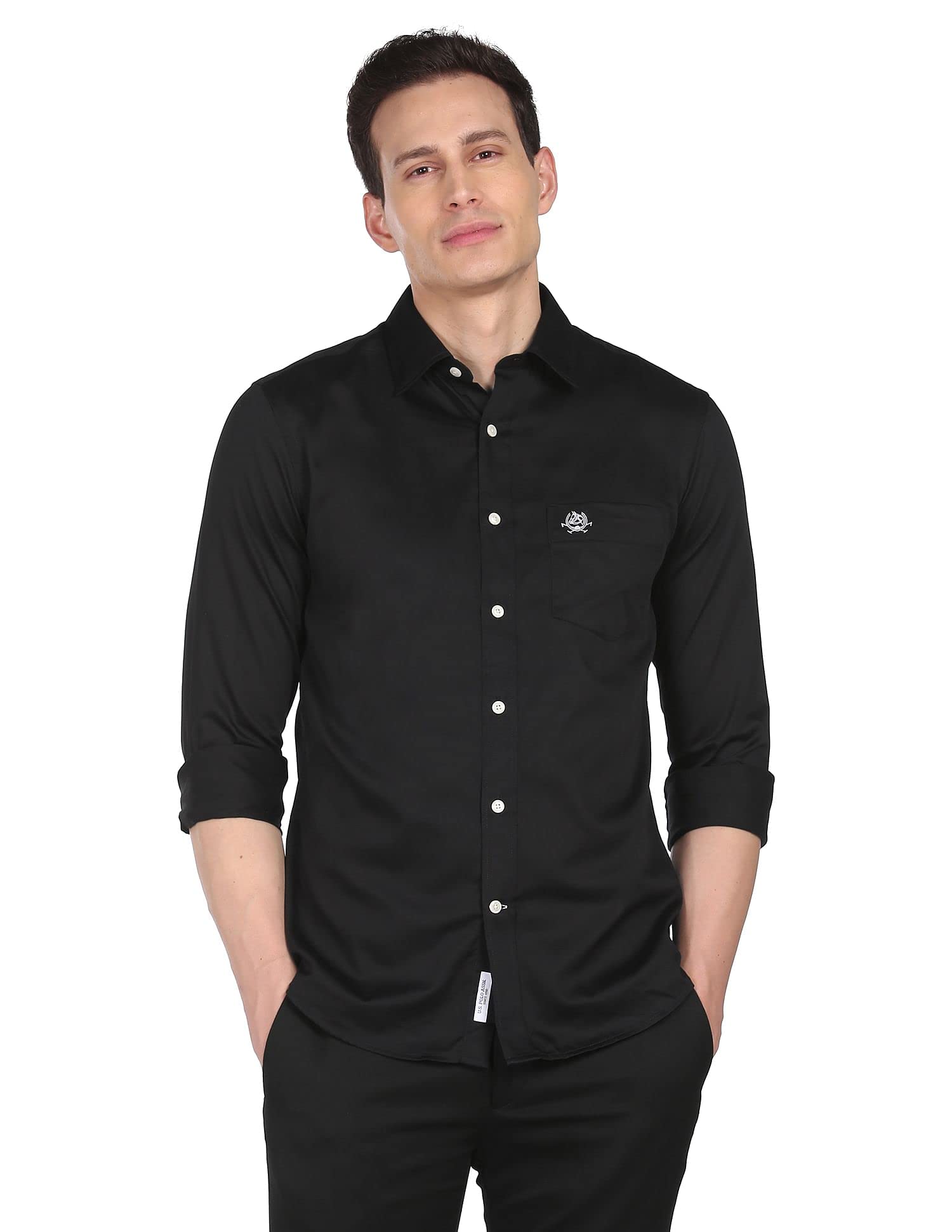 U.S. POLO ASSN.Men's Solid Spread Collar Cotton Tailored Fit Shirt