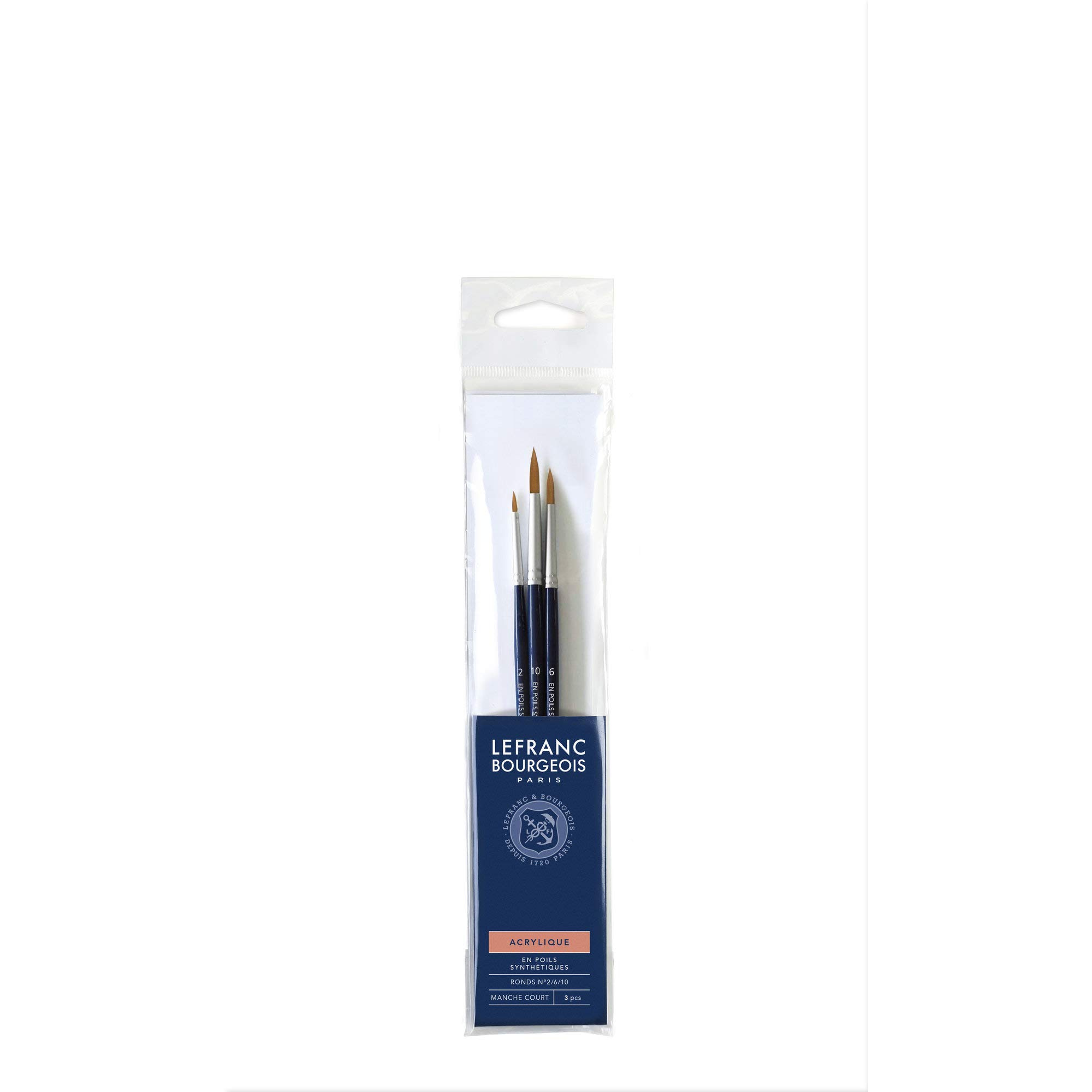 Lefranc & Bourgeois 300238 Round Paint Brush No. 2/6/10, Short Handle, 3