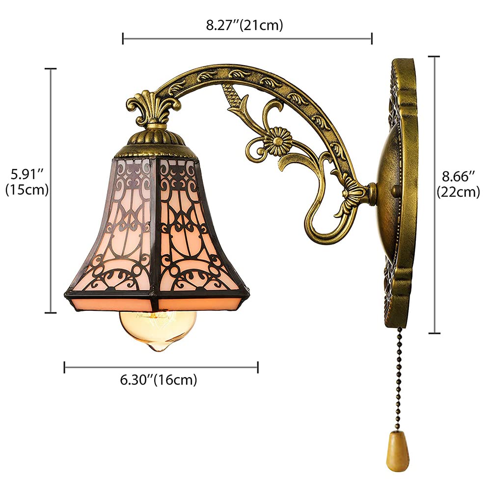 Lampada da Parete Rustica Tiffany, Paralume in Vetro da 6,3 Pollici, Lampada da Parete retrò con Interruttore a Corda, Lampada Decorativa da Parete per camere da Letto