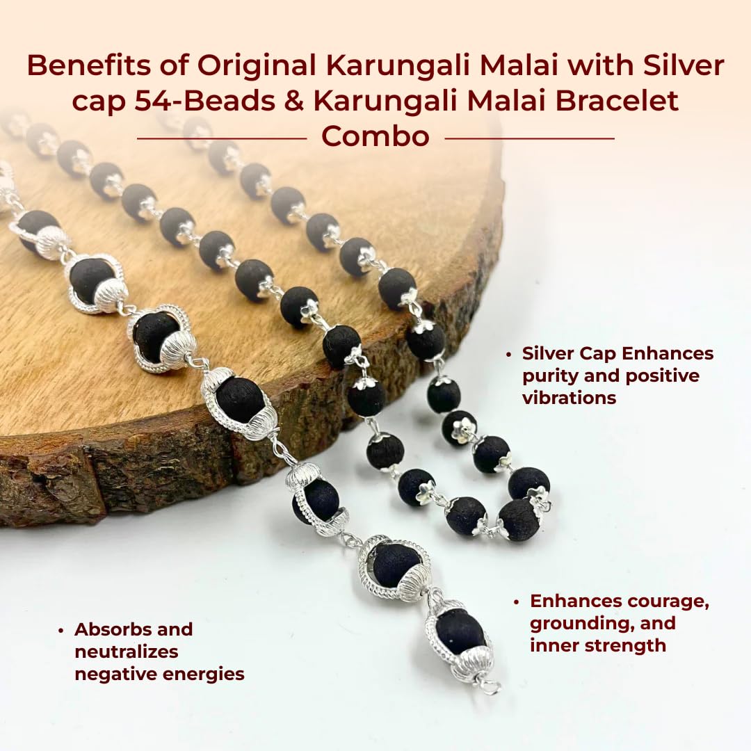 Divine Hindu Karungali Mala & Bracelet Combo 54 Beads | Spiritual Healing,Protection & Meditation | Perfect Jewelry Gift for Unisex | Perfect for Prayer & Yoga|Lab Tested | Certificate and Authentic 1