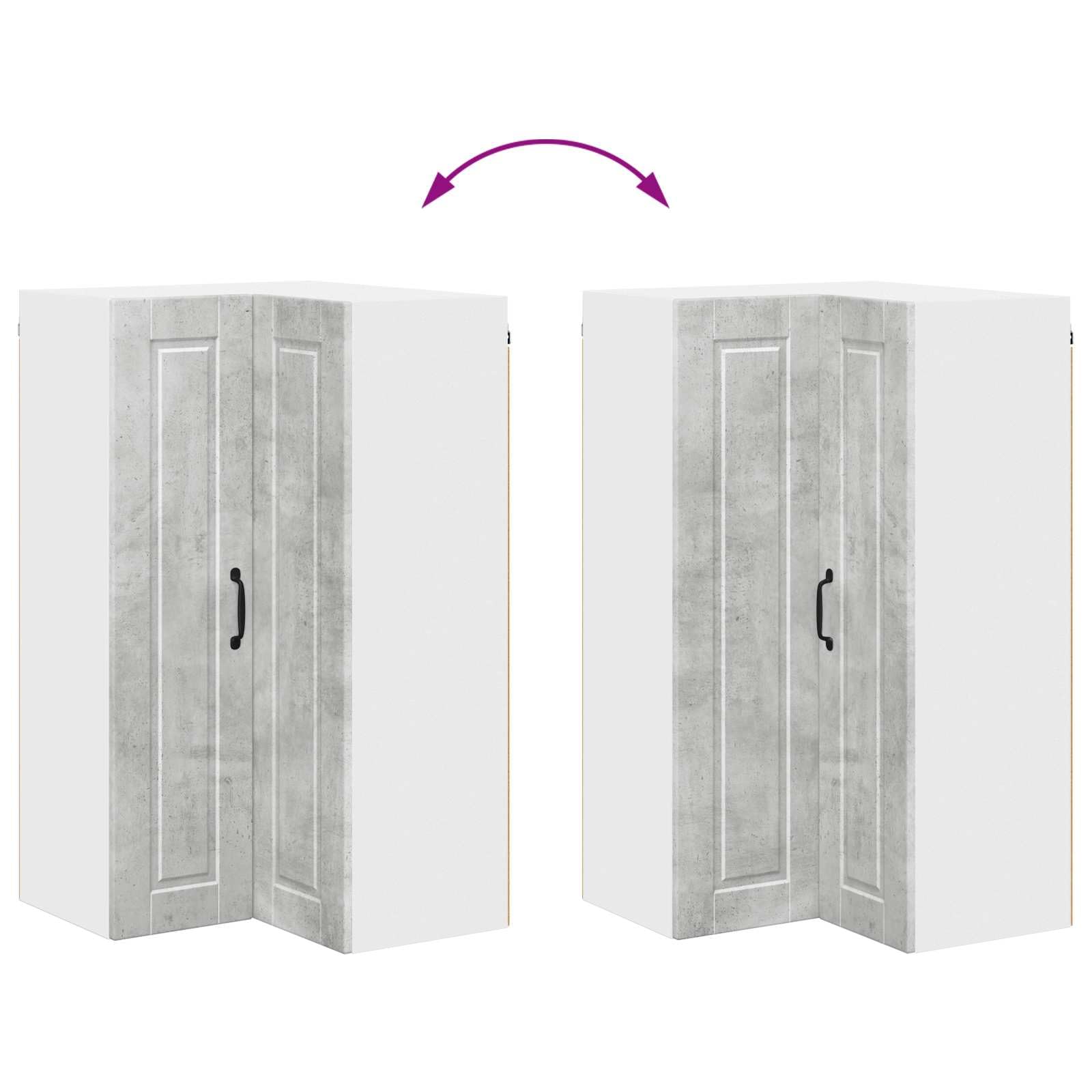 Armario esquinero Porto hormigón gris madera 57 x 57 x 100 cm moderno armario de cocina con espacio de almacenamiento y estantes, montaje en pared para interior