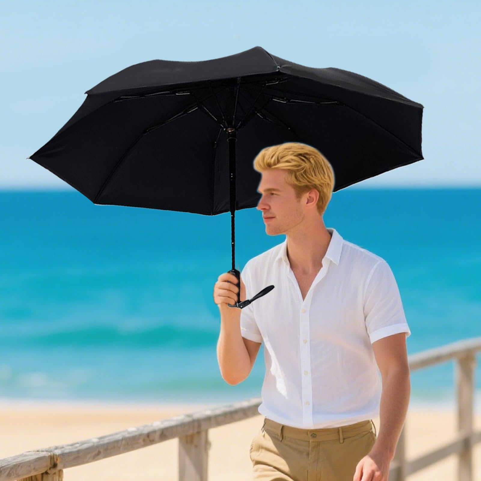 Sombrilla con protección UV y ventilador, recargable, portátil, para niños, adultos, pesca, golf, camping, verano, picnic al aire libre