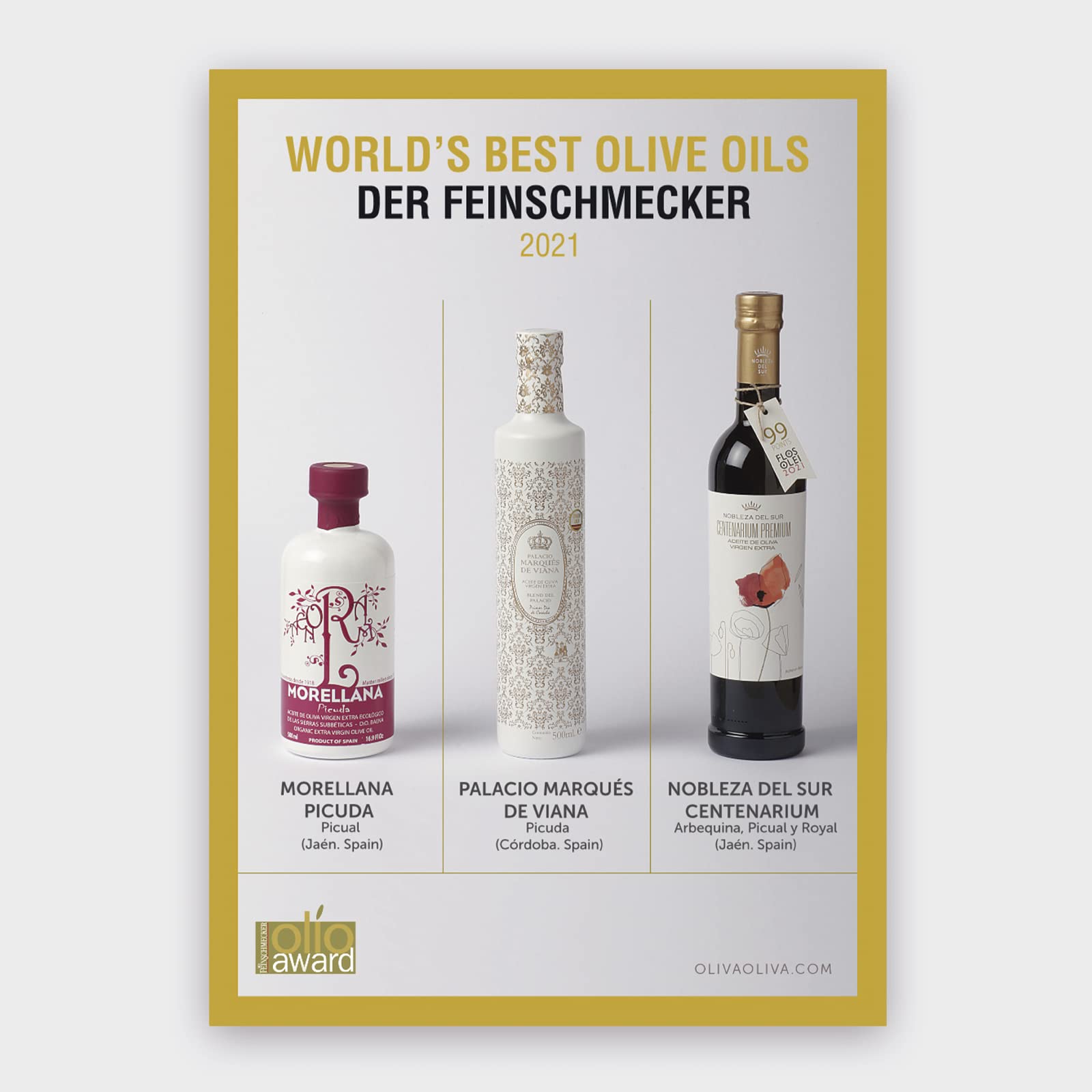 Die besten Nativen Olivenöle Extra der Welt (Der Feinschmecker Magazine Olio Award 2021) - Packung mit 3 Flaschen à 500 ml (Kartonverpackung)