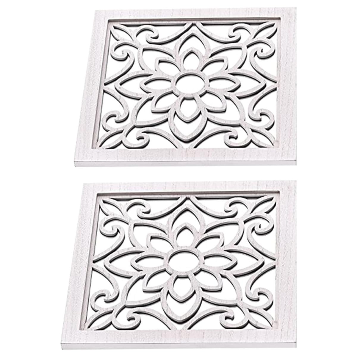 jojofuny 2 Pezzi Specchio da Parete Quadrato Bianco in Acrilico e Legno
