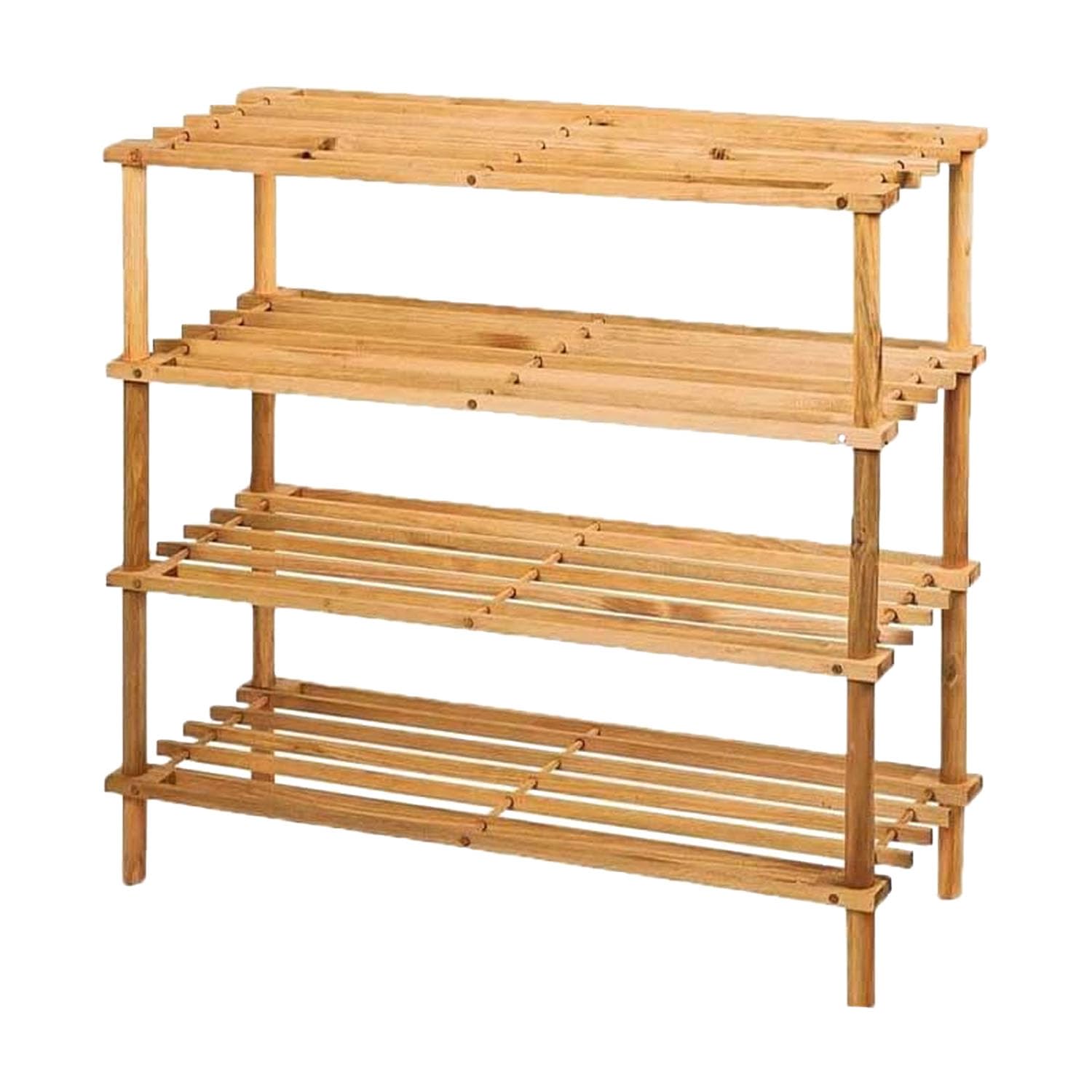 BONAFIDE 4 Tier Wooden Shoe Rack, Bench Storage Organiser Holder, Large Storage Capacity Wooden Shoe Rack, Free Standing Wood Shoe Shelf for Entryway, Small Space