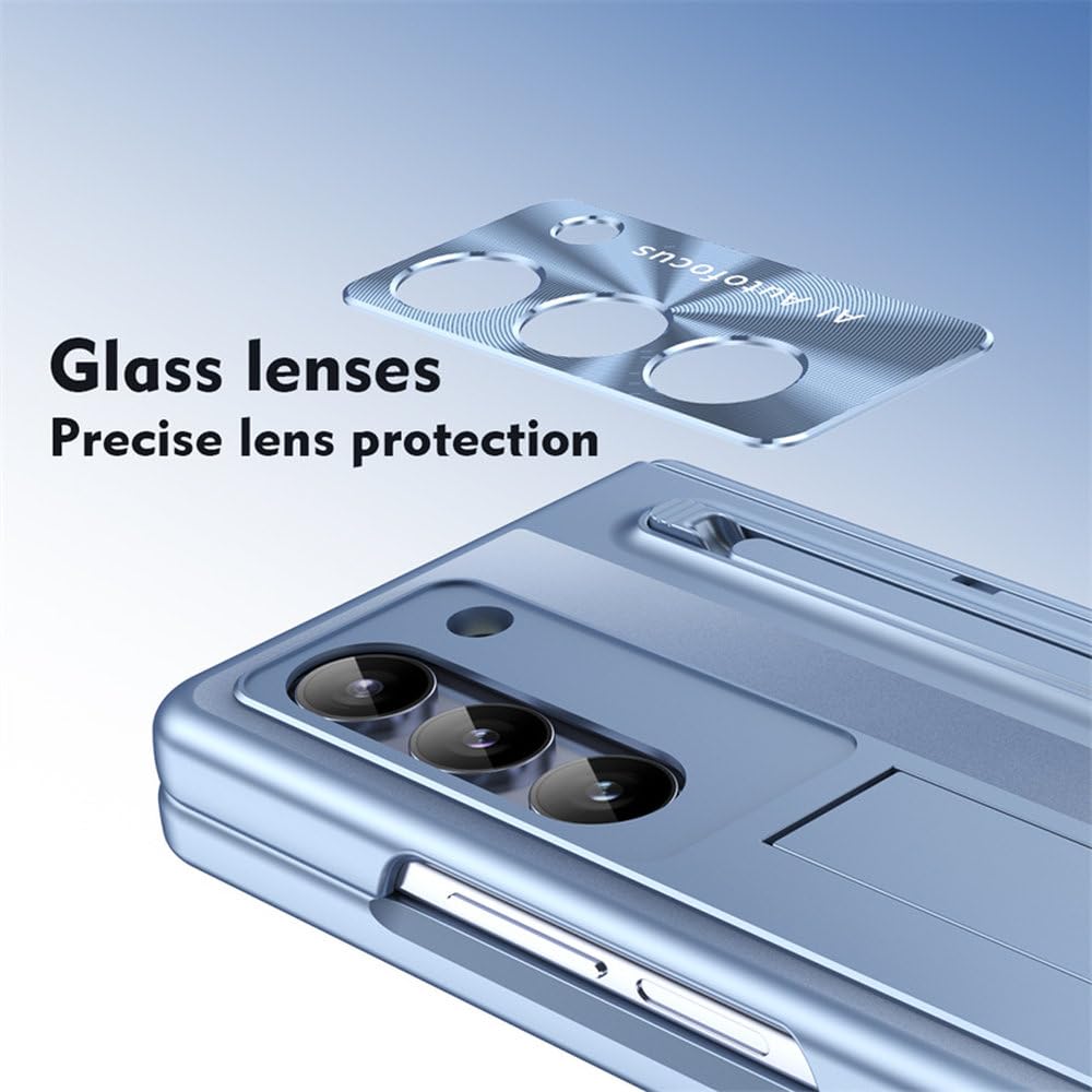 para Samsung Z Fold 6 5G Bisagra Plegable Estuche para teléfono con Ranura para bolígrafo para Samsung Z Fold 5 4 5G Estuche Protector de película de Vidrio Templado, Azul, para Z Fold 5