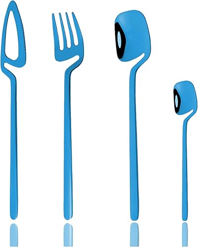 JASHII Juego de cubiertos de 32 piezas para 8, cubiertos de acero inoxidable 304, duraderos, diseño moderno y colgable, utensilios de cocina para el