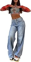 EMMIOL Women's Wide Leg Baggy Jeans Mid Rise Y2K Vintage Boyfriend Denim Pants Plus Size