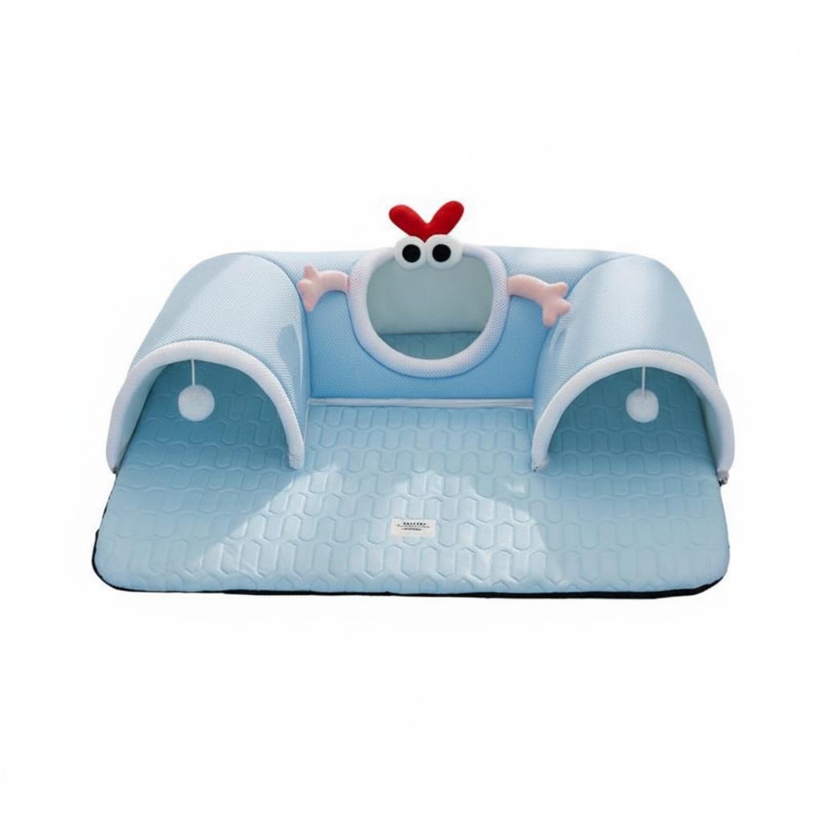 Lit Tunnel pour Chat Lit Tapis Panier Tunnel Monstre 3 en 1 Matelas Respirant Maille Éponge Jouets Suspendus Ouverture Large Base Antidérapante, Bleu, Grands Yeux