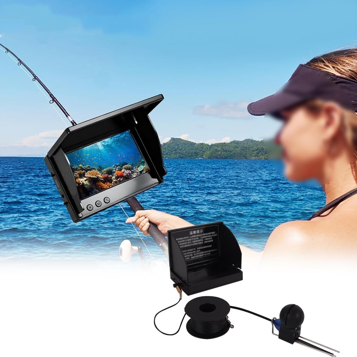 Telecamera subacquea per la pesca, LCD da 4,3 pollici con obiettivo HD, cavo da 15 m per la pesca su lago ghiacciato, barca, kayak, fishfinder portatile per principianti